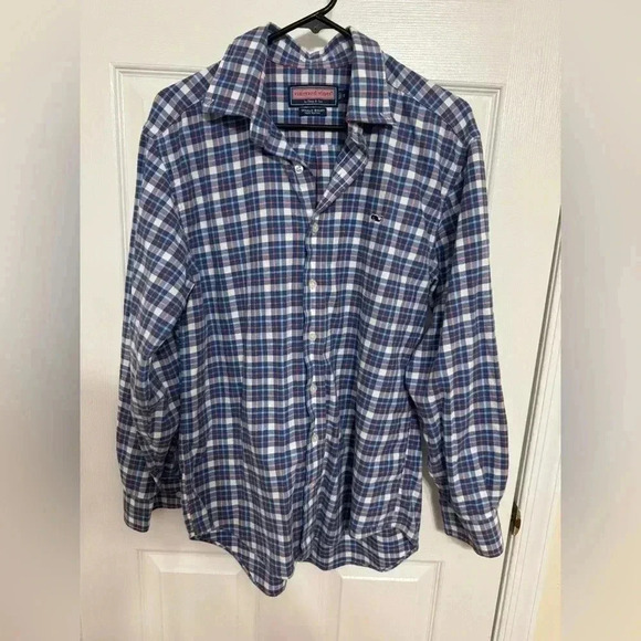 Vineyard Vines Whale shirt button down long sleeve flannel blue/pink size S - Picture 6 of 11